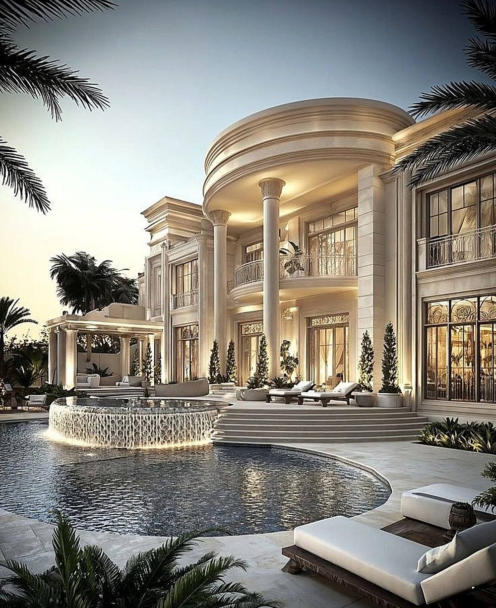 Hampstead Manor — a neoclassical estate with colonnaded terrace and curved pool